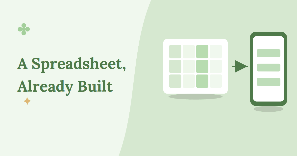 A spreadsheet grid with an arrow pointing to a simplified mobile budgeting app screen